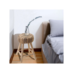 Tabouret en bois de teck avec tressage noir en abaca - SURYA