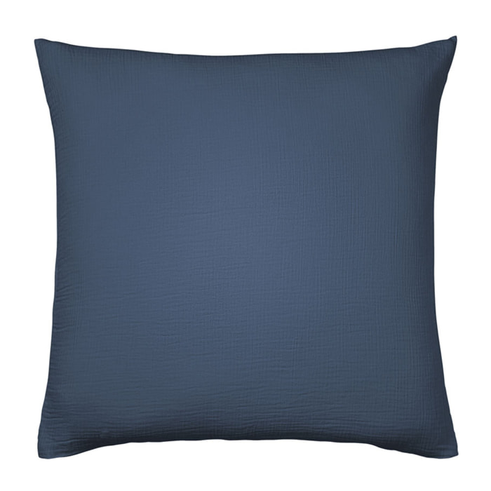 Taie d'oreiller unie en gaze de coton, TENDRESSE, Bleu de Chine