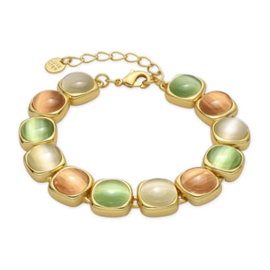 Pulsera con Ojo de Gato Multicolor acabado oro 18k