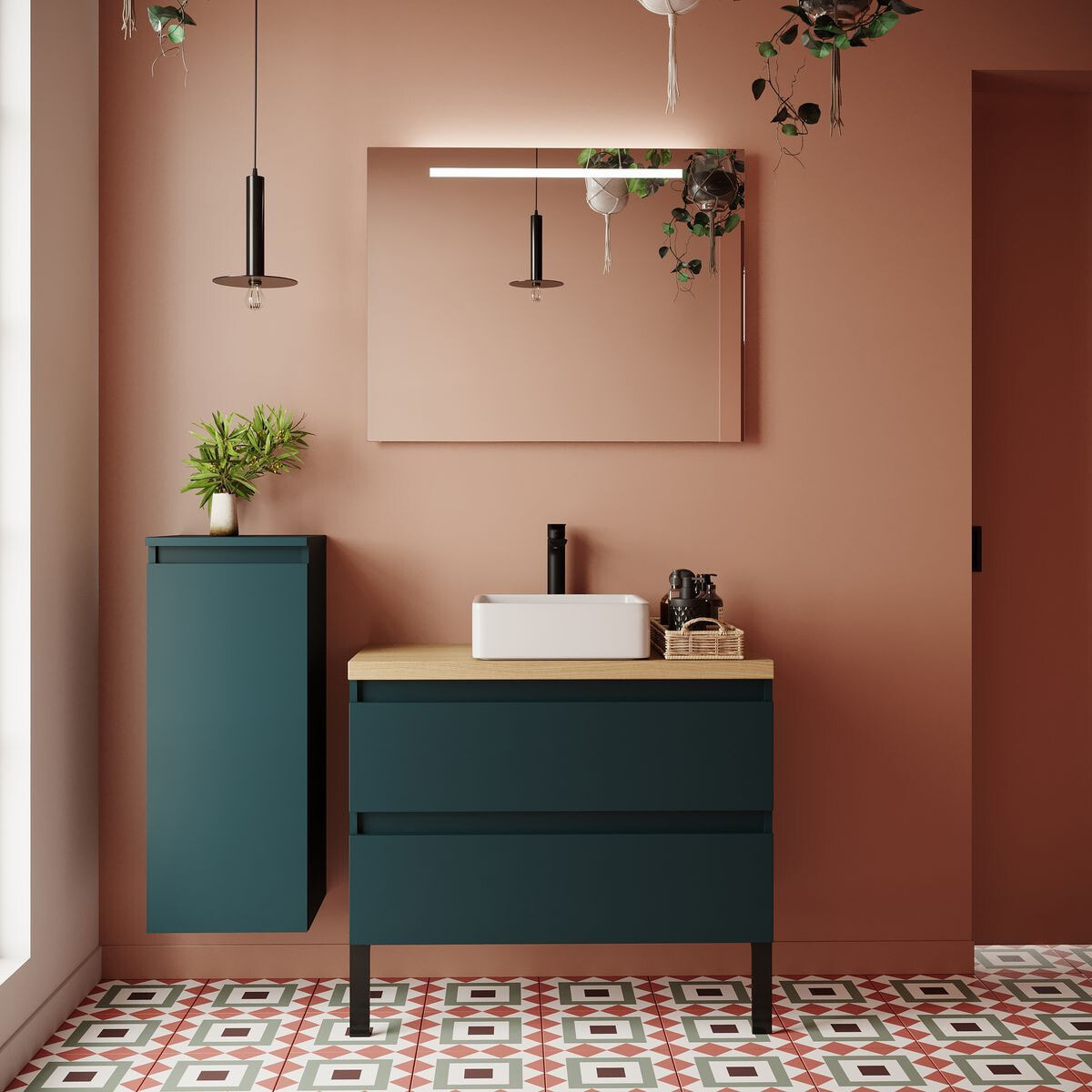 Ensemble vasque posée 2 tiroirs + miroir - HUDSON