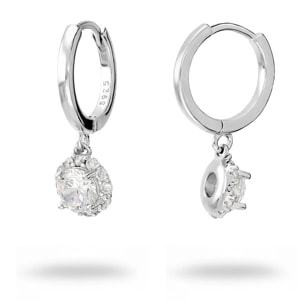 Orecchini a Cerchio in Argento 925 placcato Rodio con Punto Luce in Cubic Zirconia
