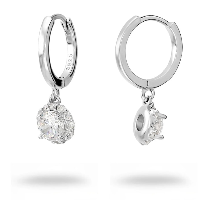 Orecchini a Cerchio in Argento 925 placcato Rodio con Punto Luce in Cubic Zirconia