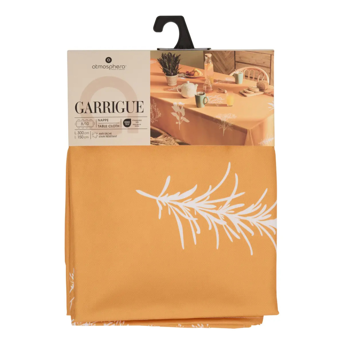 Nappe Garrigue 300x150cm moutarde imprimé feuilles