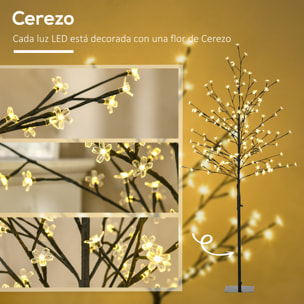 HOMCOM Luz de Árbol de Cerezo con 150 Luces LED IP44 Blanco Cálido Lámpara Decorativa de Flor de Cerezo con Ramas Flexibles para Salón Fiestas Interiores 17x17x150 cm Negro