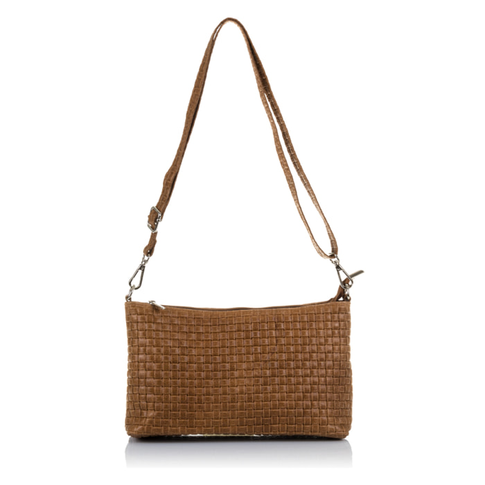 Zia Bolso bandolera Mujer.Piel auténtica Gamuza Grabado Geométrico