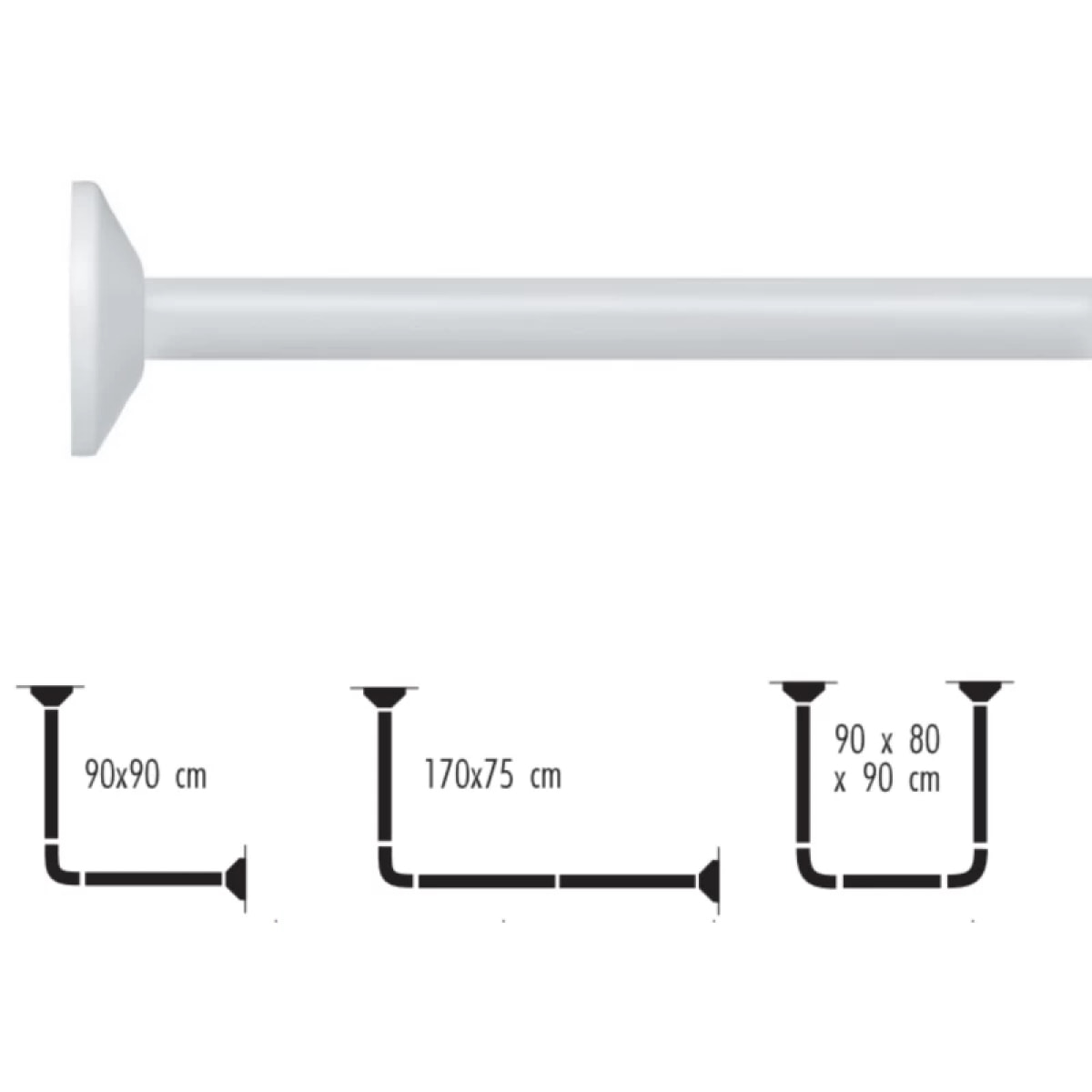 Spirella Barre tringle pour rideau de douche d'angle modulable à fixer en Alu MAGIC UNIVERSAL Blanc