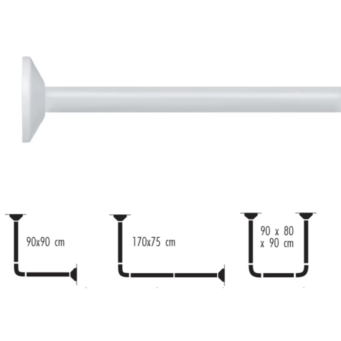 Spirella Barre tringle pour rideau de douche d'angle modulable à fixer en Alu MAGIC UNIVERSAL Blanc