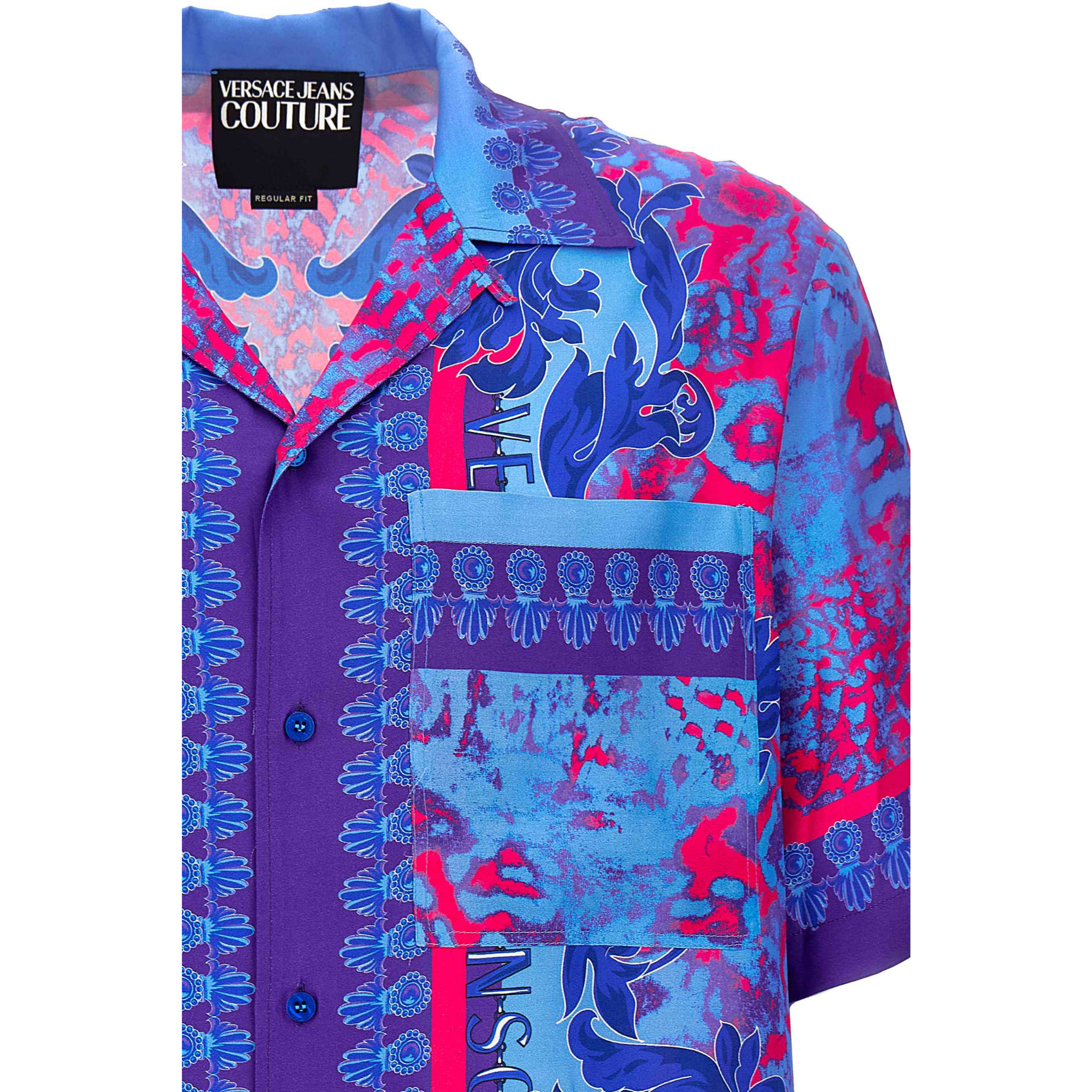 Camisa de hombre multicolor Versace Jeans Couture con patrón barroco abstracto