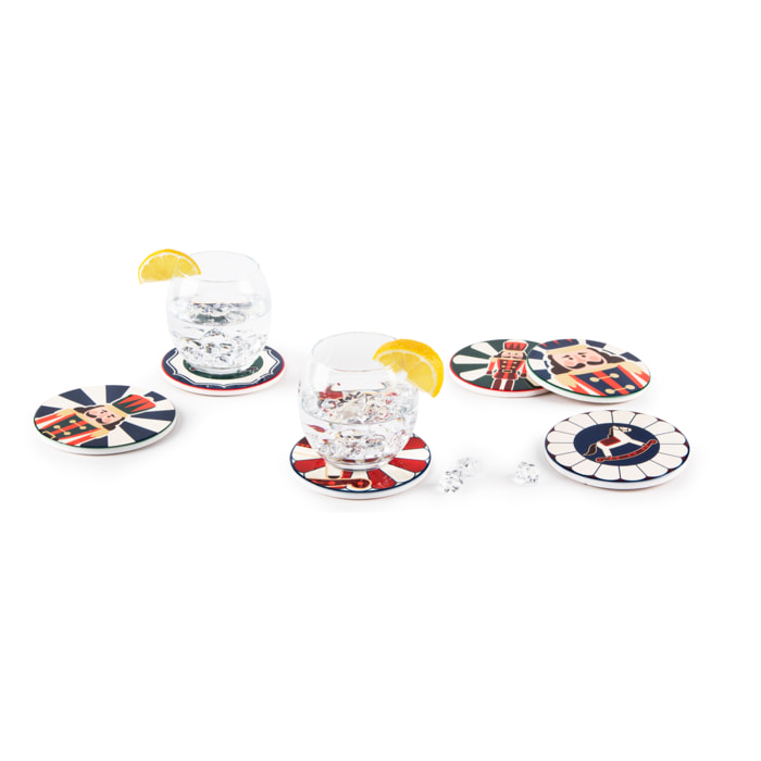 Set de 6 Dessous de Verre Excelsa - Vintage Christmas, Dolomite Multicolore avec Base en Liège