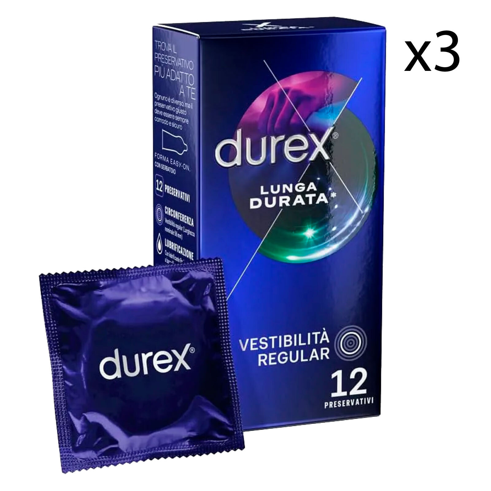 3x Preservativi Durex Lunga Durata ad Azione Ritardante e Forma Easy-On - 36 Profilattici