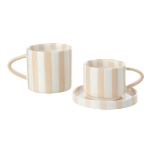 J-Line Mug ligné - grès - beige clair/blanc - 4 pcs