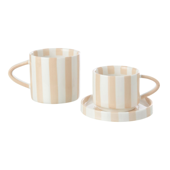 J-Line Mug ligné - grès - beige clair/blanc - 4 pcs