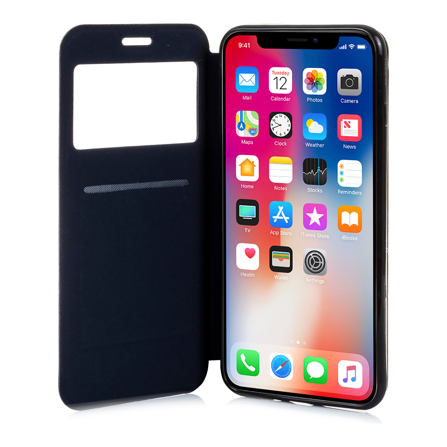 DAM CUSTODIA A LIBRO CON CHIUSURA MAGNETICA A FINESTRA IPHONE X 7x2x14 Cm. Colore nero