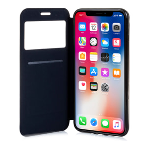 DAM CUSTODIA A LIBRO CON CHIUSURA MAGNETICA A FINESTRA IPHONE X 7x2x14 Cm. Colore nero