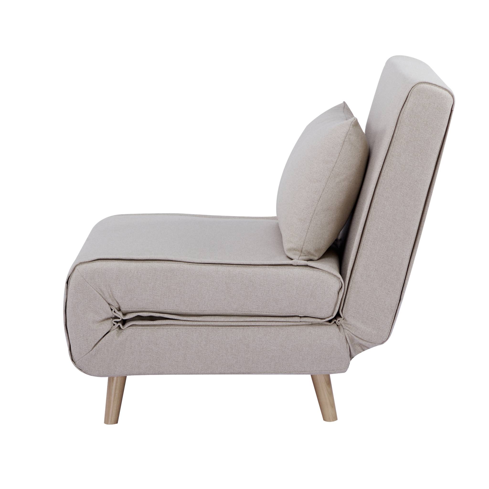 Chauffeuse convertible tissu piétement bois 1 place beige Guest