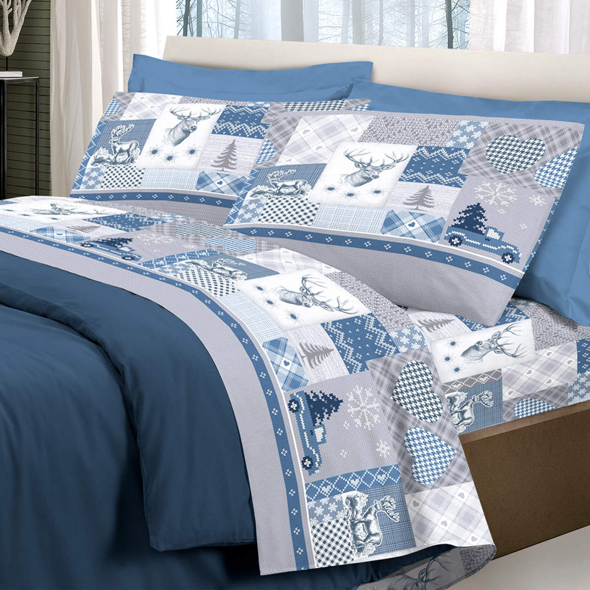 Completo letto alpi blu 100% cotone