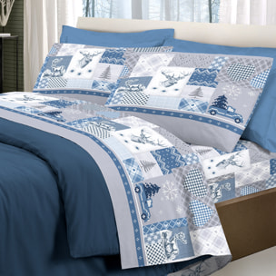 Completo letto alpi blu 100% cotone