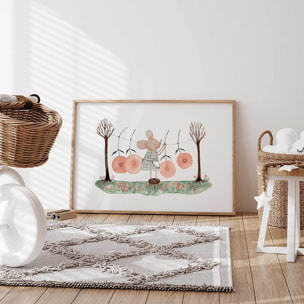 Affiche enfant lessive chez souricette  Affiche + cadre en bois - Chêne