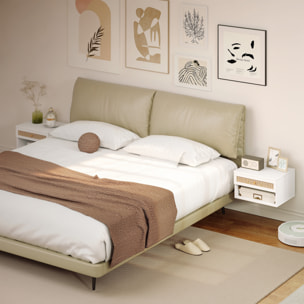 Juego de 2 Mesitas de Noche Flotantes de Pared con Cajón de Ratán y Estante Abierto, Mesillas de Noche Dormitorio de Estilo Nórdico, para Sala de Estar, 40x34x23 cm, Blanco