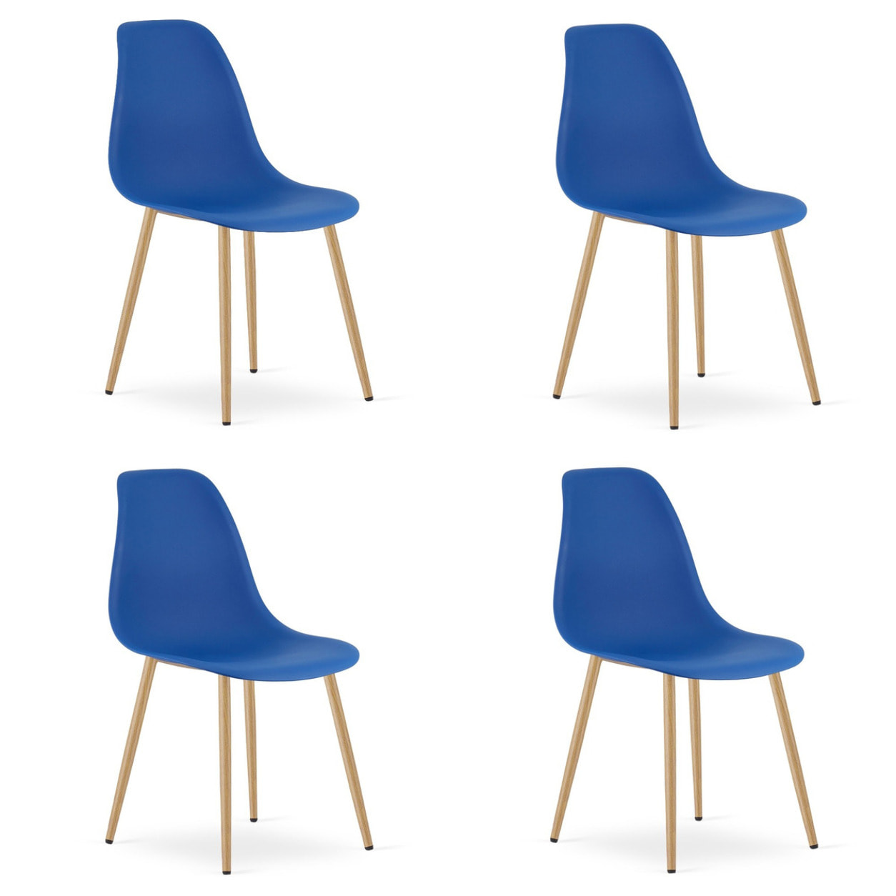 Set di 4 Sedie WAT Blu in Polipropilene con Gambe Effetto Legno