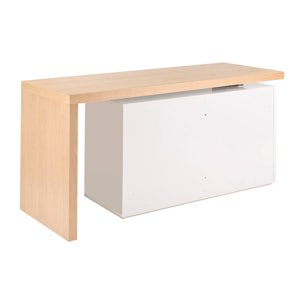 Bureau modulable design blanc brillant et bois clair frêne L160-235 cm NEW MAX