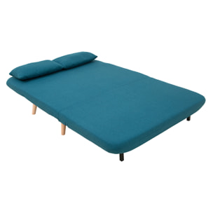 Chauffeuse 2 places convertible en tissu bleu canard et bois clair AMIKO