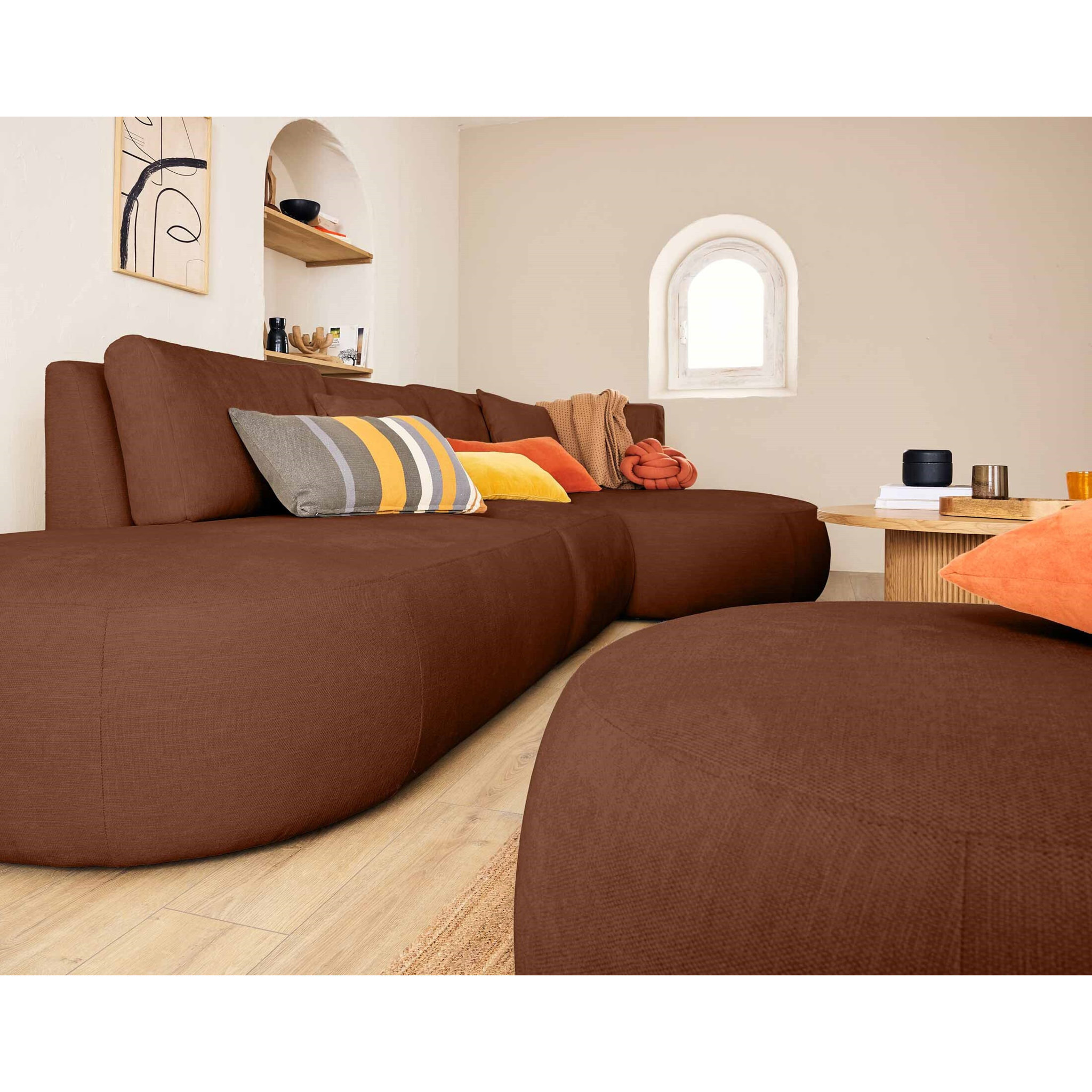 Santorini - module d'assise gauche - en tissu texturé - Terracotta