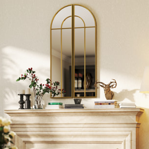 Espejo Decorativo de Pared de 2 Piezas 30x120 cm Espejo de Ventana con Diseño en Arco y Marco de Metal Espejo para Salón Dormitorio Entrada Dorado