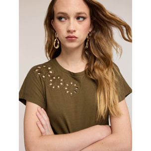 Motivi - Camiseta con detalles florales - Verde militare
