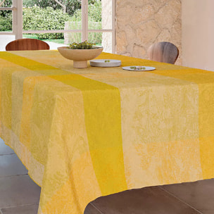 Nappe pur coton enduit motif jacquard jaune Mille esprit jardin solaire