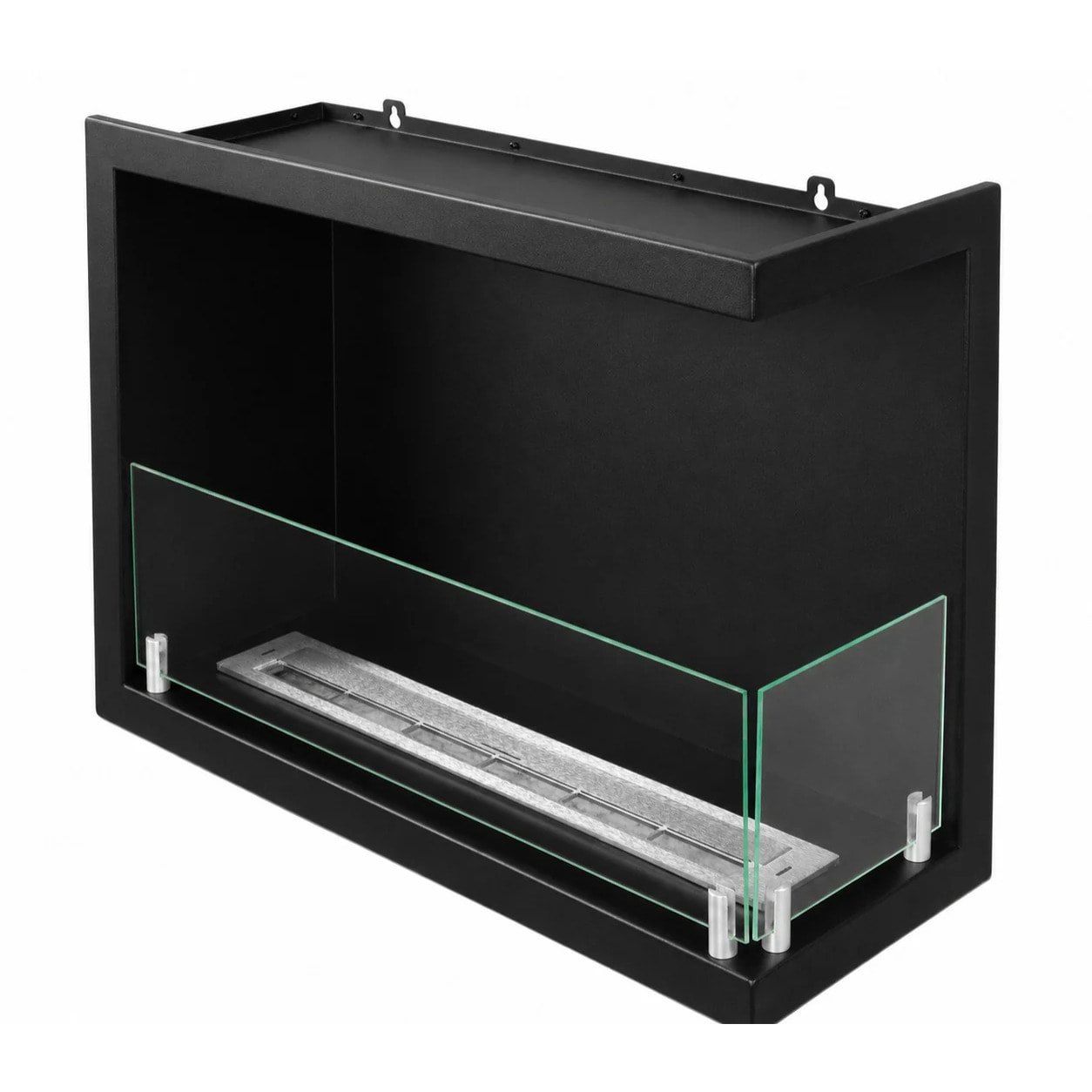 Sutri 60 - Camino a Bioetanolo da Incasso Angolare Destro 60x45x22,4 cm con Bruciatore 1,5lt in Acciaio