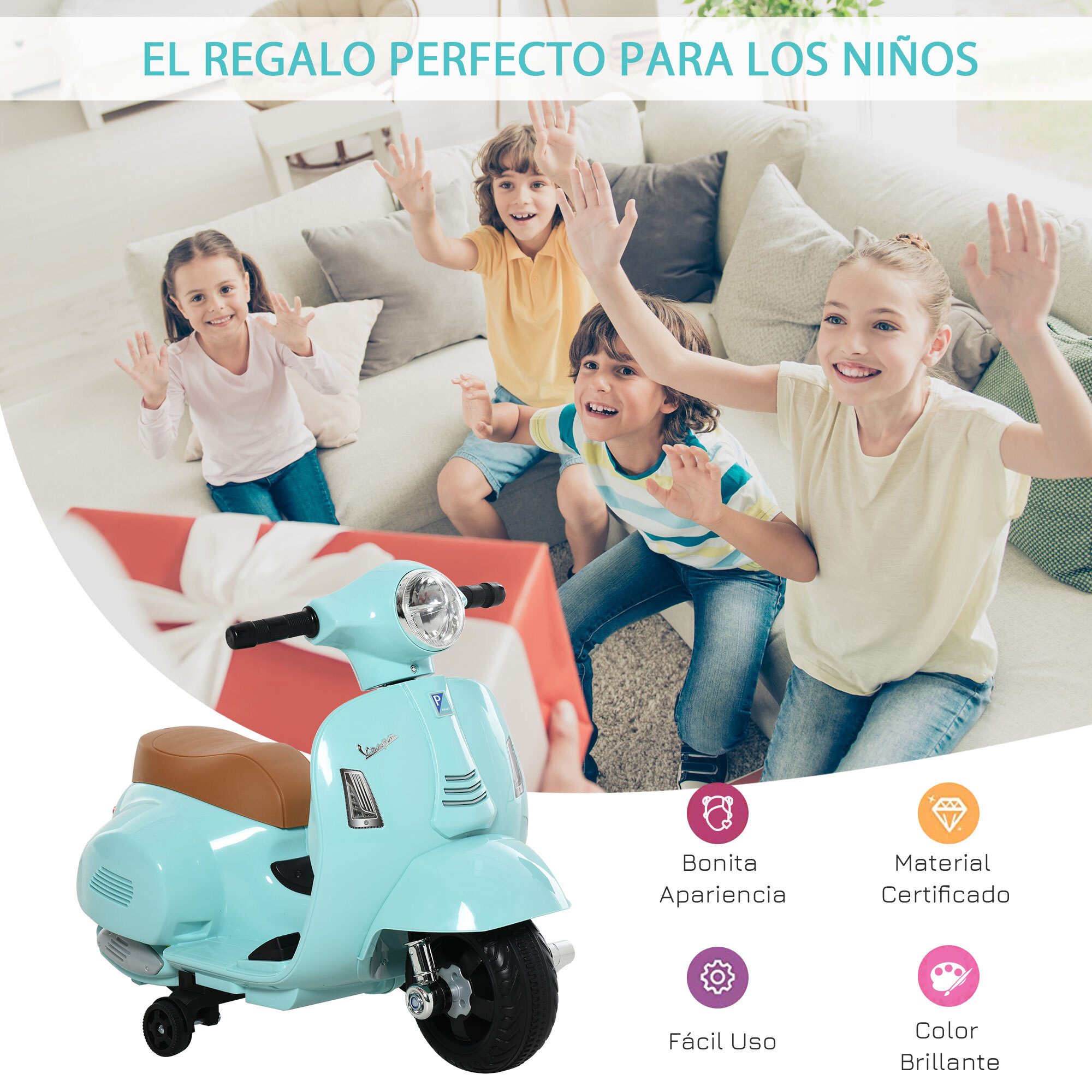 Moto Eléctrica Vespa para Niños de +18 Meses Verde