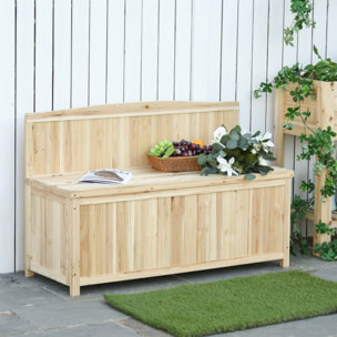 Outsunny Banco de Jardín de Madera Banco de Exterior con Caja de Almacenaje y Respaldo Carga 250 kg para Patio Terraza Balcón 115x45x75 cm Natural