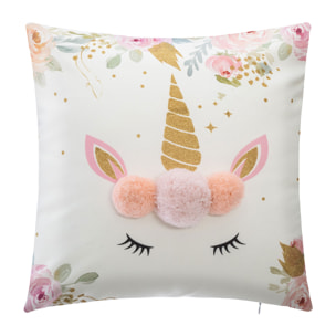 Coussin licorne à pompons - Blanc