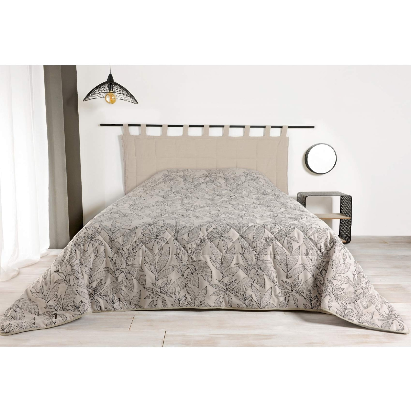 Jeté de lit aux feuilles stylisées - Beige
