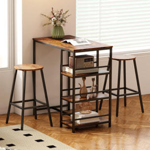 Table de bar mange-debout table haute 3 étagères style industriel dim. 90 x 50 x 90 cm acier noir effet bois vieilli