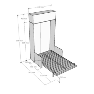 Armoire Lit escamotable vertical 1 place et demi 120 KENTARO avec canapé Frêne Blanc avec élément haut (ALESSIA 20)