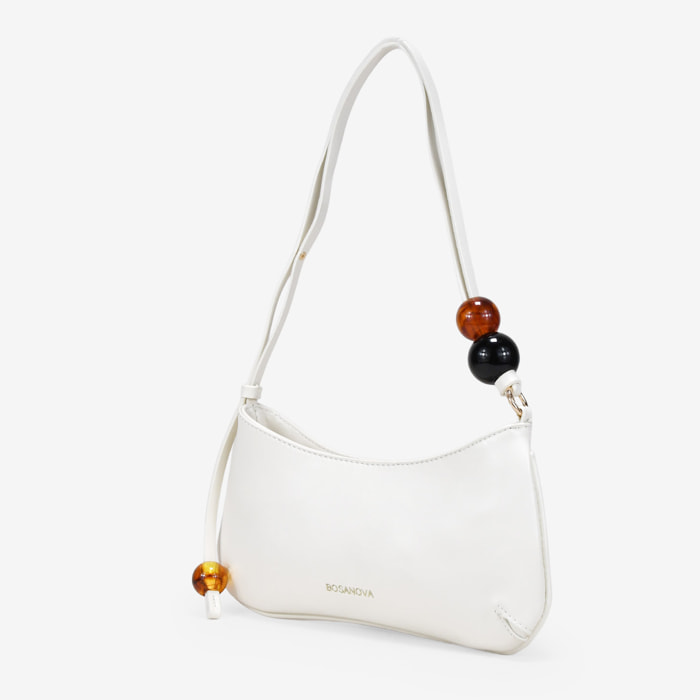 Bolso de hombro beige con cuentas marmoladas