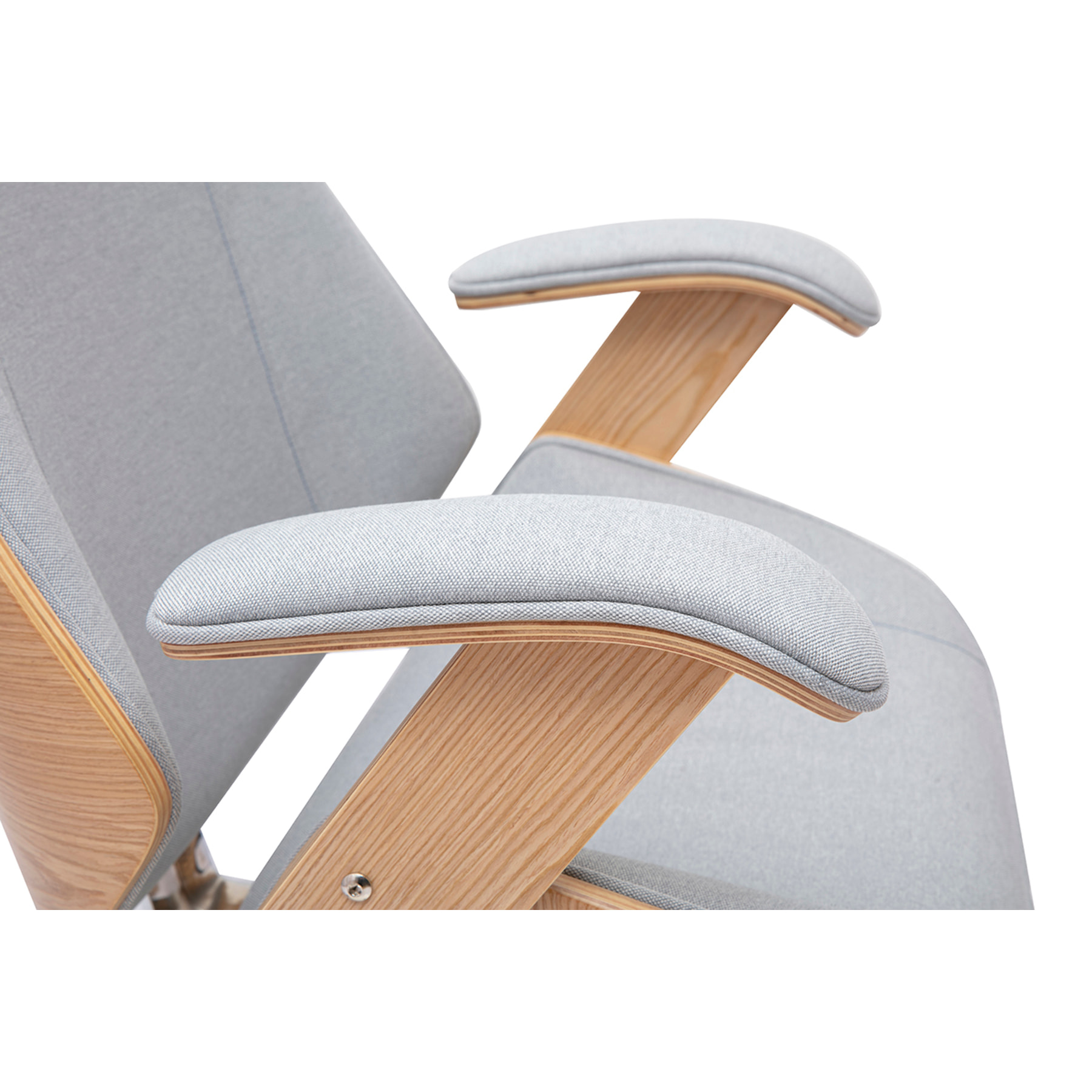 Fauteuil de bureau de direction design en tissu gris, bois clair et acier chromé MUSK