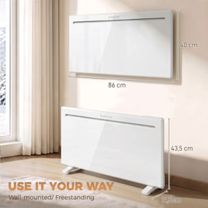HOMCOM Calefactor Eléctrico Inteligente de Pared o Independiente 2000W, Wifi, Compatible con Alexa y Google Home, Pantalla LED, Termostato, Temporizador Semanal, Mando, Modo Ventana Abierta Antihielo