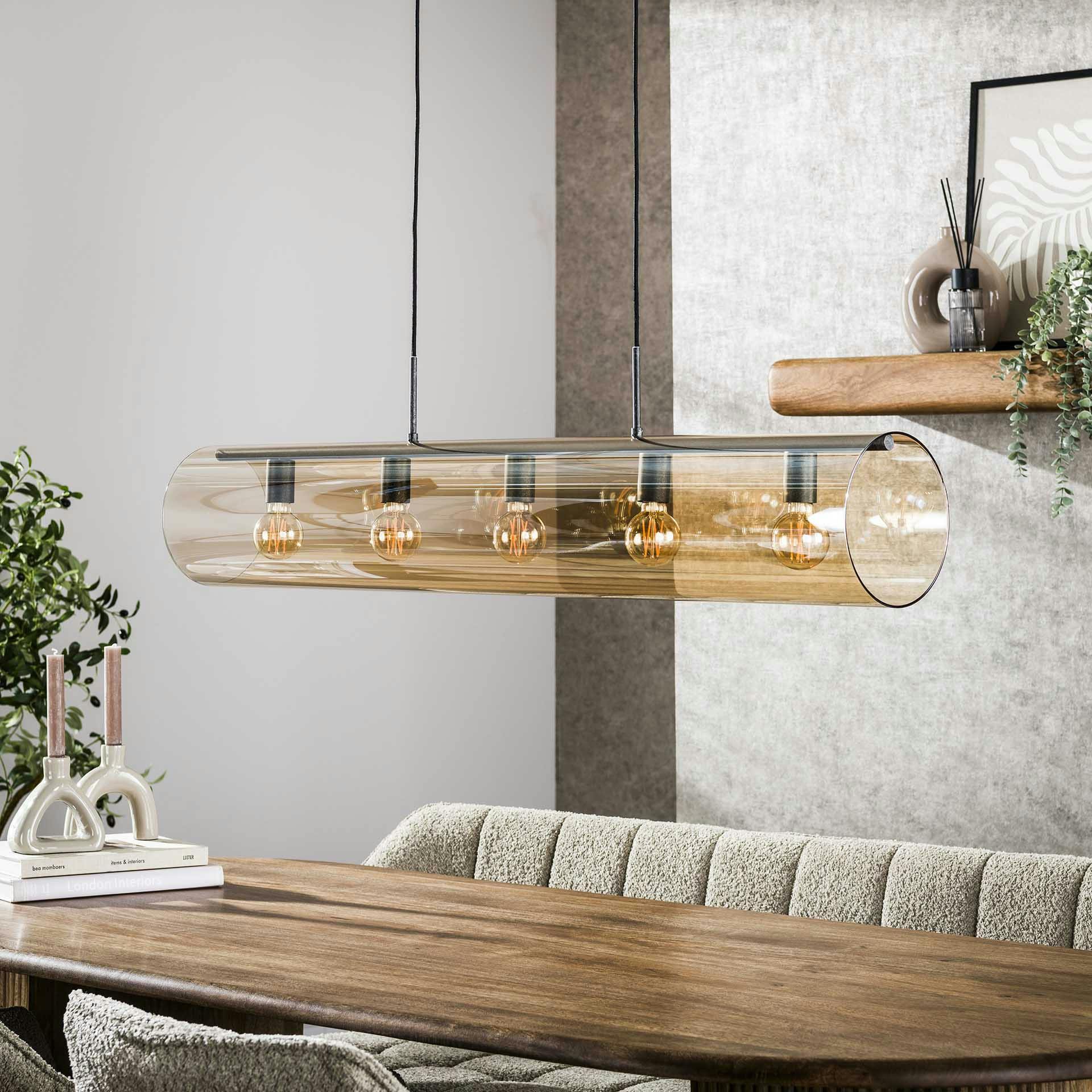 Suspension tube en verre ambré 5 lampes RALF
