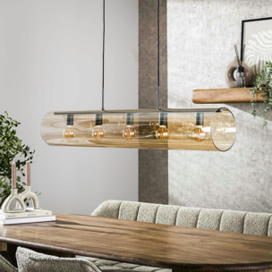 Suspension tube en verre ambré 5 lampes RALF