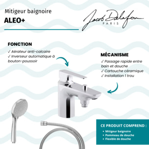 Mitigeur baignoire Aleo+ + pommeau de douche Awaken + flexible de douche métal