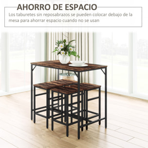 Juego de Mesa y Taburetes de Bar, Mesa Alta de Cocina con 4 Taburetes Industrial, con Reposapiés, Ahorro de Espacio, para Espacios Reducidos, Comedor, Salón, Marrón Rústico