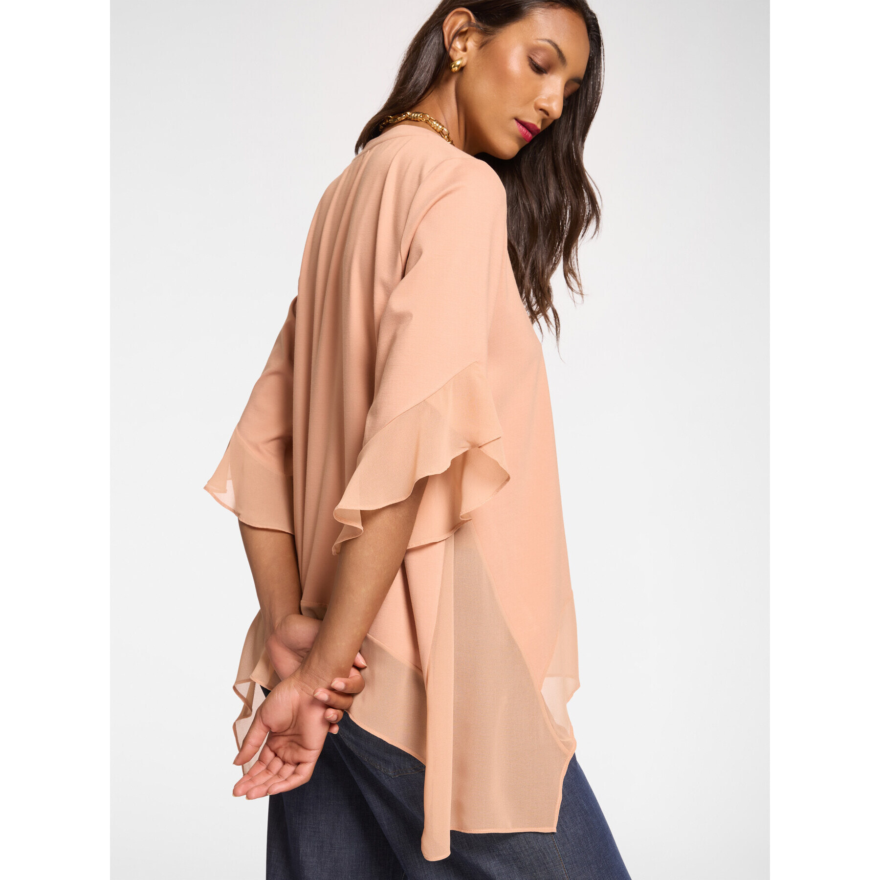 Elena Mirò - T-shirt con bordi in georgette - Rosa cipria