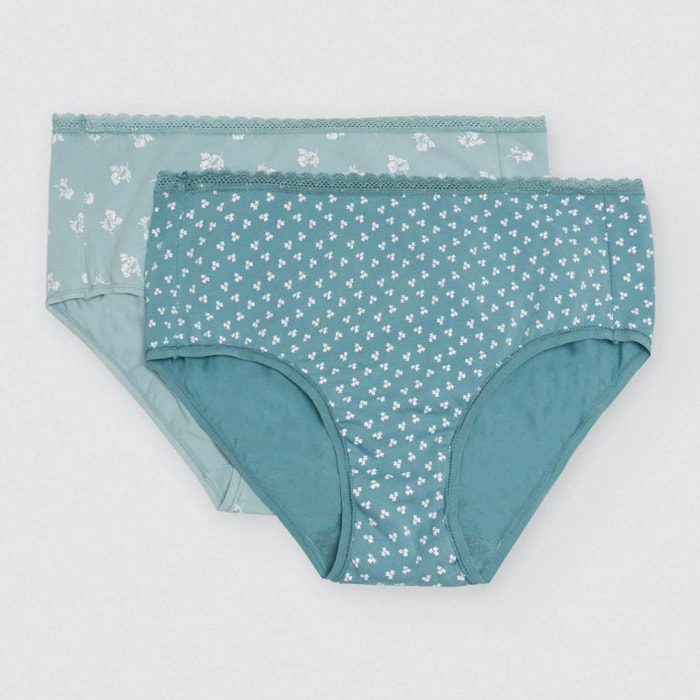 Confezione da 2 mutandine alte stampate blu