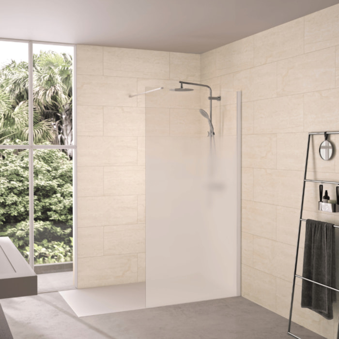 Paroi de douche KINEDO Solo 6+ sérigraphie Cosmos XL 90cm profilé Blanc grainé