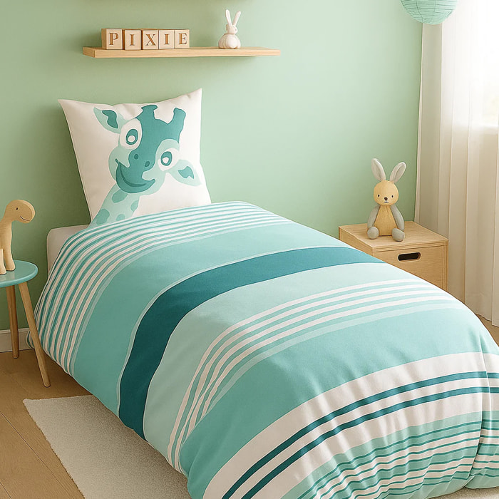 Parure De Housse De Couette 100% Coton 2pcs Louma - Bleu Canard