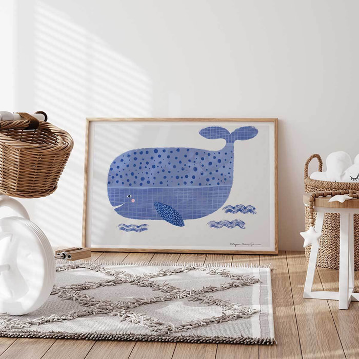 Affiche enfant baleine bleue  Affiche sous cadre bois