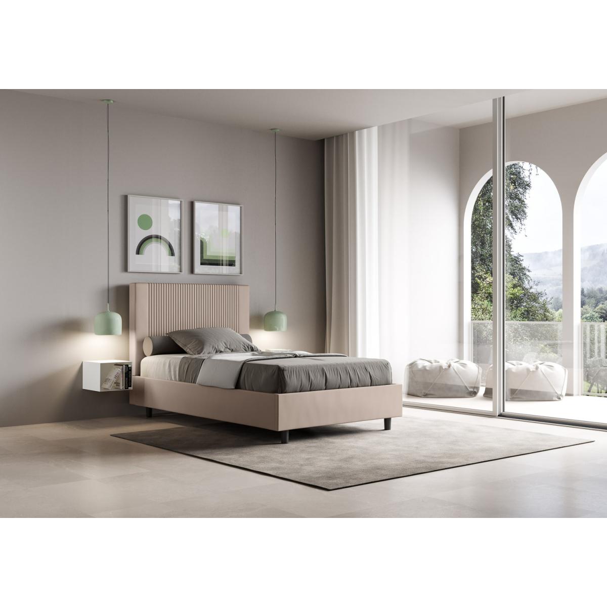 Cama con somier acolchada 120x210 cuero sintético gris paloma Goya